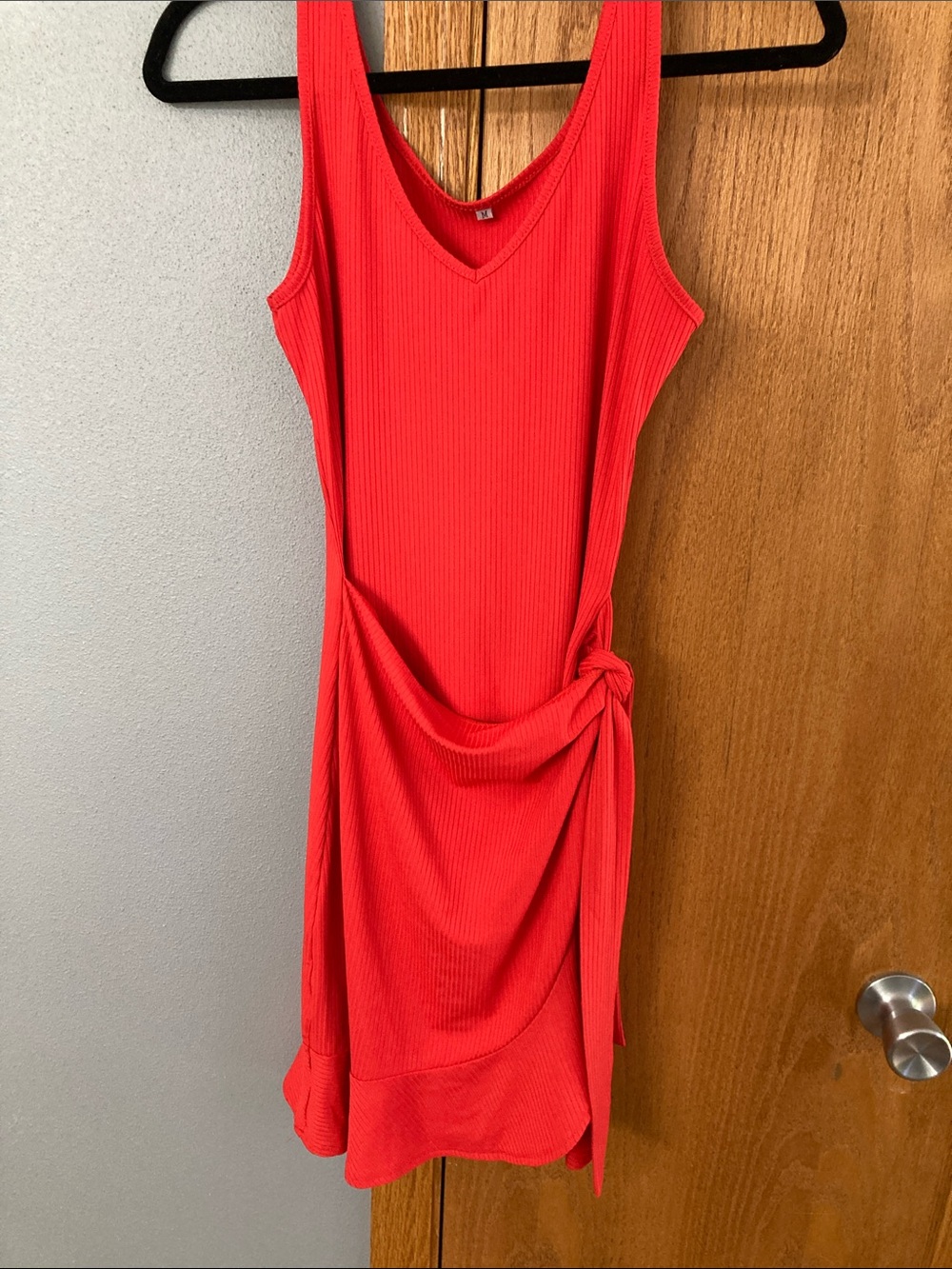 Sleeveless V-Neck Red Knot-Detail Dress